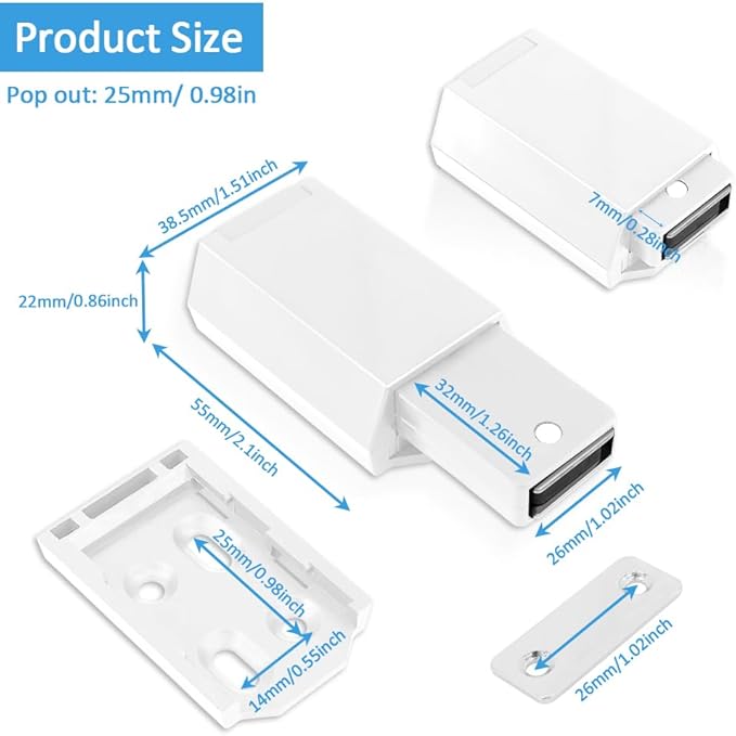 Heavy Duty Push to Open Door Latch,20 Pack White Magnetic Push Latches, Hidden Push Touch Latch Hardware for Push to Open Cabinet,Magnetic Door Catch for Cabinet Drawer Wardrobe Kitchen Door