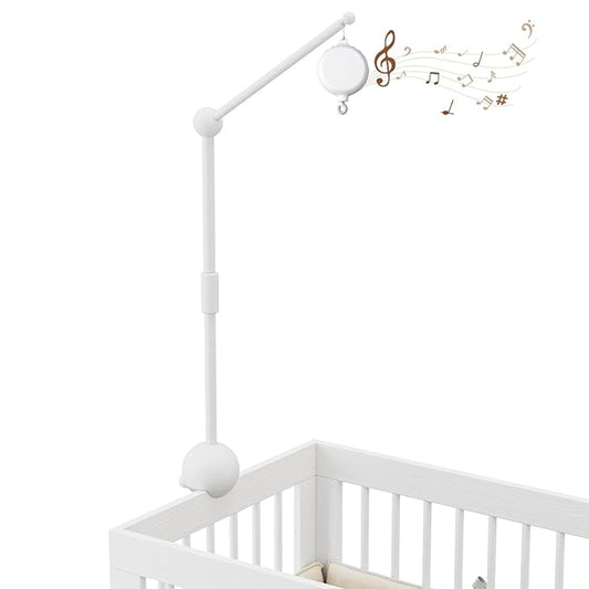 Crib Mobile Arm with Music Box,32.5 Inch White Crib Mobile Stand,Wooden Mobile Arm for Crib (2 Modes,360°Adjustable,100% Beech Wood) Baby Crib Mobile for Boy and Girl