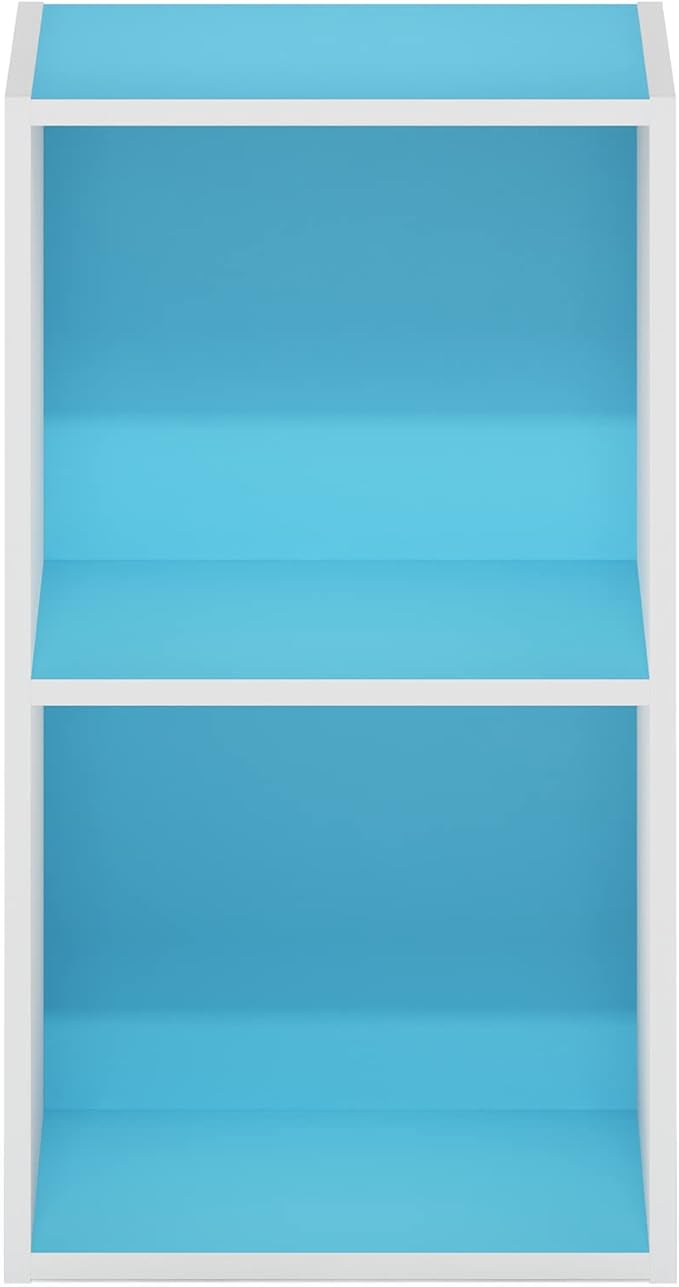 Furinno Luder Bookcase / Book / Storage, 2-Tier Cube, Light Blue/White