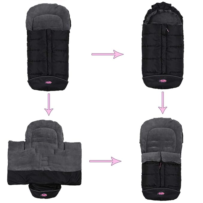 German Designed Universal Stroller Footmuff, 2 Way Zippers Style Easy for Baby in&Out, Length Extensible,Temperature Adjustable Footmuff Fits Baby Growth,Reflective Strips Around Bunting Bag