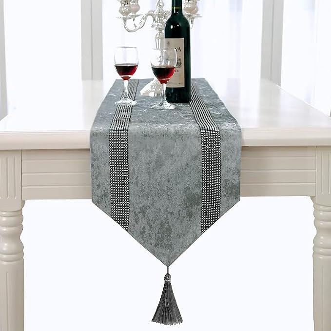 Elegant Gray Table Runner, Ombre Velvet, Double-Layer, Modern Style - Image 4