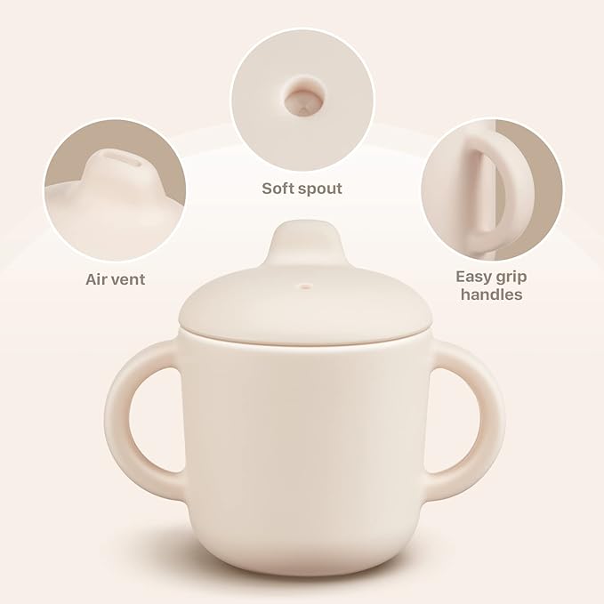 6 Months+ Sippy Cups with Handles,Small Silicone Sippy Cups Leak Proof 5oz,No Spill Sippy cups for Toddlers (Milk)