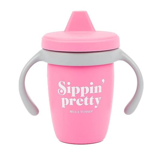Sippy Cup by Bella Tunno, Silicone Training Cup with Transition Handles for Infants, Toddlers & Kids, Babies 6-12 Months & Toddlers 1-3 Years, Boys & Girls, Sippin’ Pretty, 8 oz