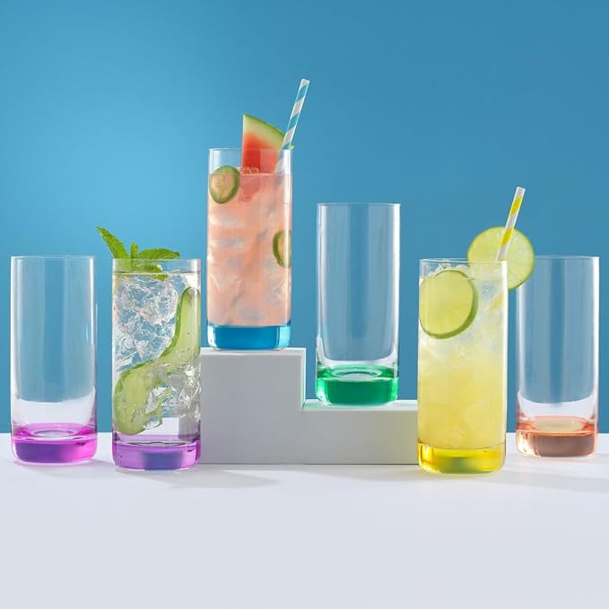 JoyJolt Hue Highball Glasses Set of 6 Tall Drinking Glasses, 13oz Bourbon - Image 3
