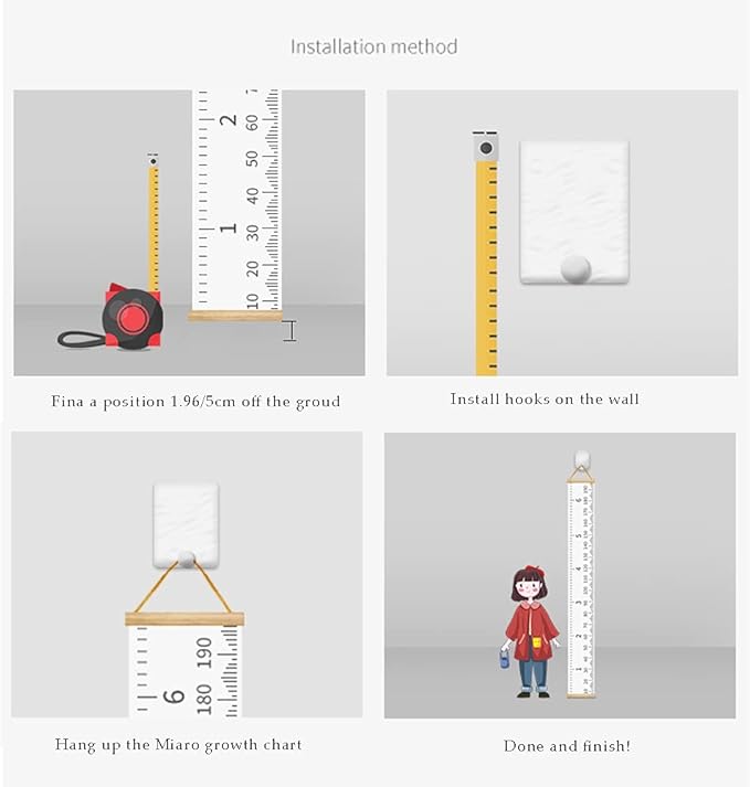 Kids Growth Chart, Wood Frame Fabric Canvas Height Measurement Ruler from Baby to Adult for Child's Room Decoration 7.9 x 79in (7.9 x 79in, Flowers)