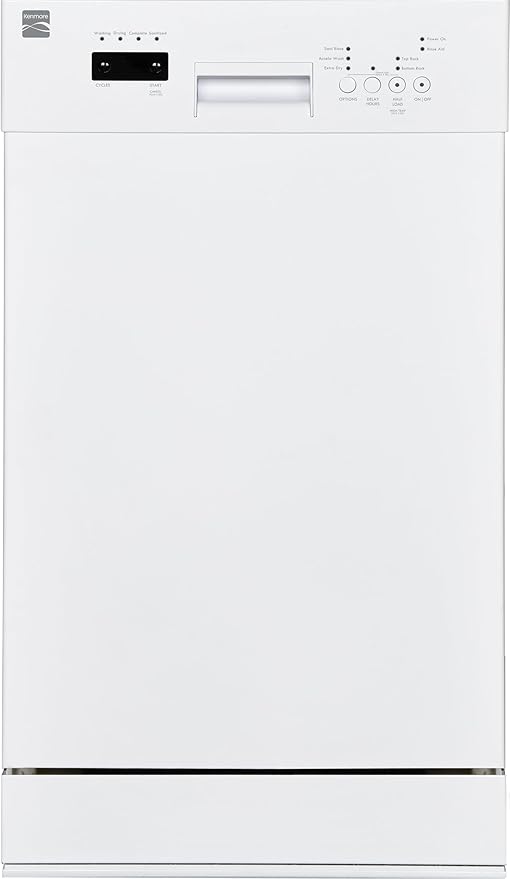 Kenmore 18" Built-in Stainless Steel Tub Dishwasher EasyFlex 3rd, SmartWash, UltraWash Plus, TurboDry, MoreSpace Adjustable Rack, Energy Star Certified, White