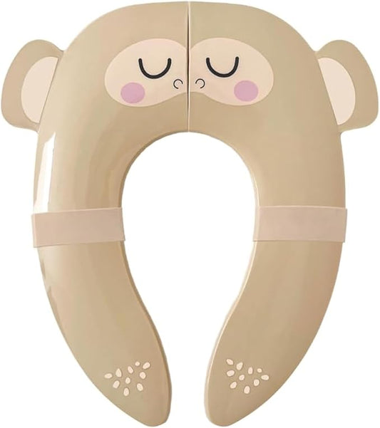 Hippypotamus Travel Potty Seat for Toddler - Folding Potty Training Seat - Portable Toilet Seat Cover for Baby & Kids (BEIGE Monkey)