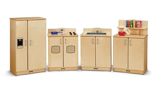 Jonti-Craft 2411JC Culinary Creations Play Kitchen, 35 x 80 x 15 inches, Natural Wood, 4 Piece Set