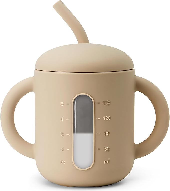 SAMiGO Silicone Sippy Cup, Baby Straw Cup for 6 12 18 Months, Sippy Cup with Straw for Toddlers 1-3 Years, Baby Water Cup for Drinking and Training, 6 oz