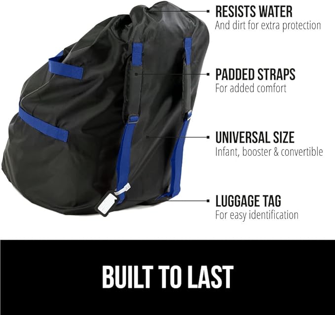 GORILLA GRIP Car Seat Travel Bag for Airplane Gate Check, Easy Carry Padded Backpack Bags Cover Carseats, Infant Baby Carriers and Toddler Booster Seats for Airport, Child Air Travels Essential, Blue