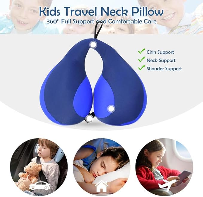 MOOB Kids Travel Pillow, Kids Head Neck & Chin Support U Shape Pillows, Travel Sleeping Essentials, Perfect for Car Airplane