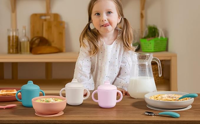 6 Months+ Sippy Cups with Handles,Small Silicone Sippy Cups Leak Proof 5oz,No Spill Sippy cups for Toddlers (Milk)