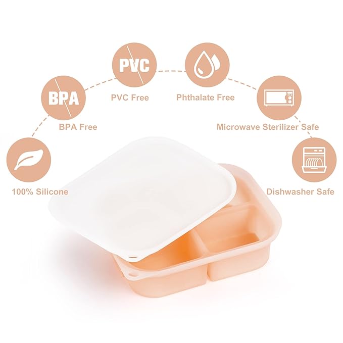 haakaa Silicone Baby Food Tray - Breastmilk Homemade Baby Food Mold - Baby Fresh Food Freezer Tray - Ice Cube Tray - - 4m+ Baby Toddler Kid - Blush