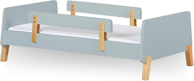 dadada Muse Blue Toddler Bed with 2 Removable Safety Rails. Low Profile Montessori Bed. Sturdy Solid Wood Frame, Fits Standard Crib Mattress, Easy to Assemble, Toddler Bed for Boys & Girls - Blue