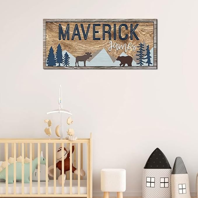 Custom Woodland Nursery Decor - Baby Name Sign for Boys, Kids Room Decor - Wooden Name Sign Gift