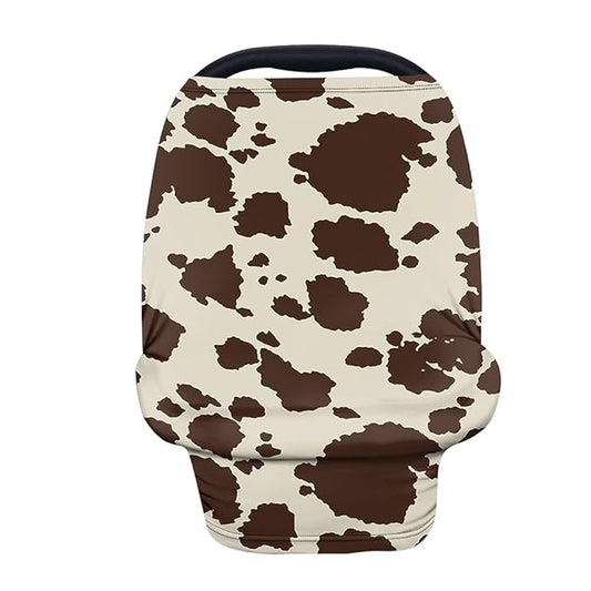 Binienty Baby Car Seat Covers Nursing Cover Soft Stretch Breastfeeding Scarf, Animal Brown Cow Stripe Print, Baby Infants Canopies