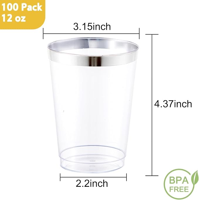 I00000 100 Pack 12 oz Silver Plastic Cups, Party Wine Glasses Cocktail Glasses - Image 2