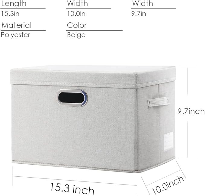 PRANDOM Collapsible Storage Bin with Lid [3-Pack] Fabric Foldable Storage Box Organizer Container Basket Cube with Cover for Home Bedroom Closet Office Beige(15.3x10x9.7)
