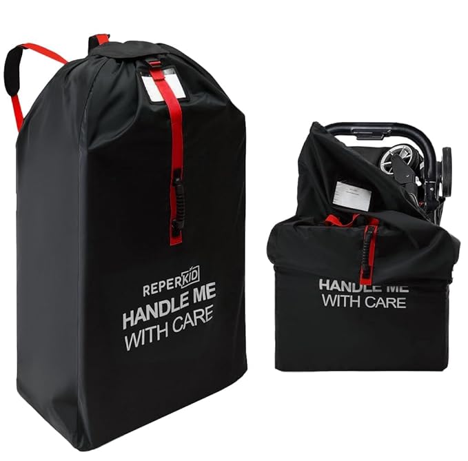 reperkid Large Stroller Bag for Airplane Travel, Black & Red, 47" H x 24" W x 15" D, Fits Most Large, Single, Double, Jogging Strollers – Premium Waterproof Cover, Adjustable Shoulder Straps