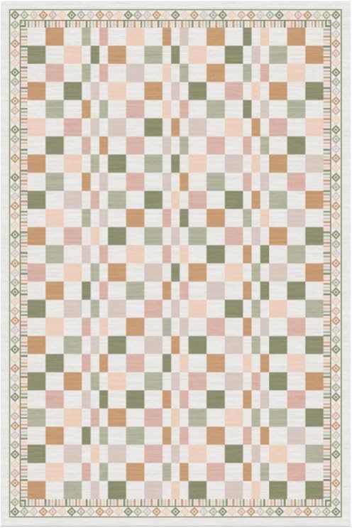 GarveeHome 2x3 Checkered Doormat Modern Colorful Orange Yellow Bordered Carpets by GarveeHome