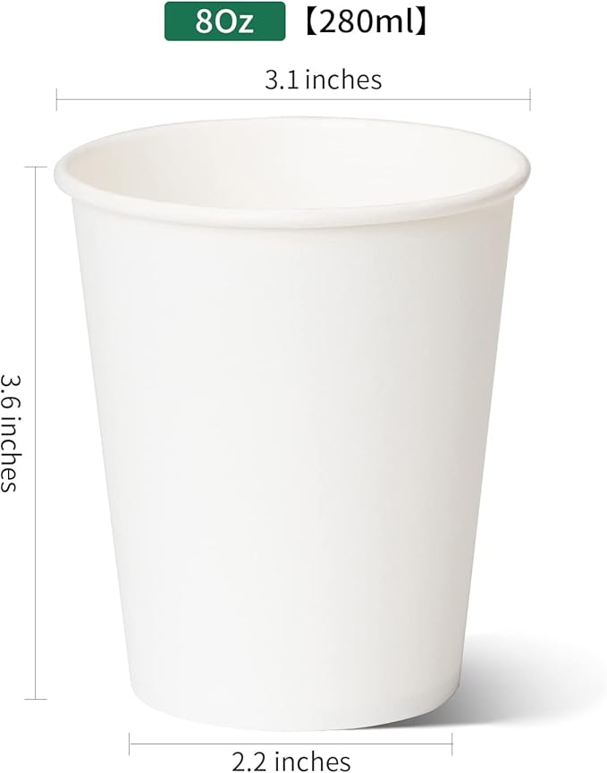 RACETOP 8 oz Disposable Paper Coffee Cups, 300 Pack | Leak-proof Paper - Image 6
