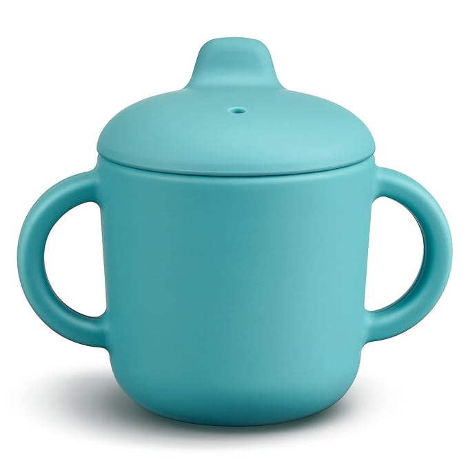 6 Months+ Sippy Cups with Handles,Small Silicone Sippy Cups Leak Proof 5oz,No Spill Sippy cups for Toddlers (Green)