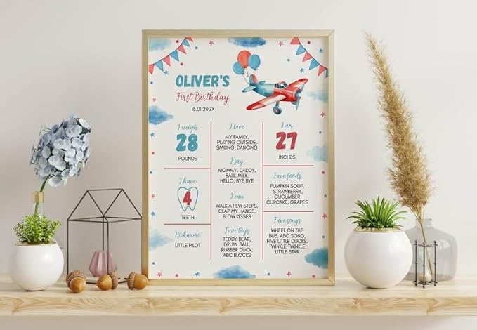Personalized Airplane Birthday Milestone Poster, Airplane 1St Birthday Milestone Sign, Time Flies Birthday Chalkboard, Design 017