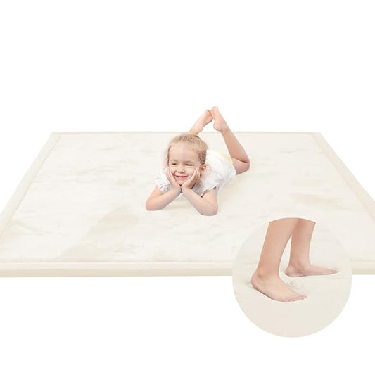 Baby Play Mat for Floor,1.3" Thick Memory Foam Tummy Time Mat for Toddlers,Infants,Kids,Water-Repellent Soft Nursery Rug,Extra Large Non Slip for Crawling&Yoga,Tatami Style for Living Room(Cream)