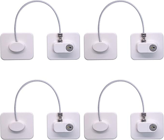 Fridge Lock (4 Pack),Refrigerator Lock with Keys,for Fridge, Cabinet Locks, Drawers, Dishwasher, Toilet and Child Safety Cabinet Locks, 3M Adhesive No Drilling (White 4pcs)