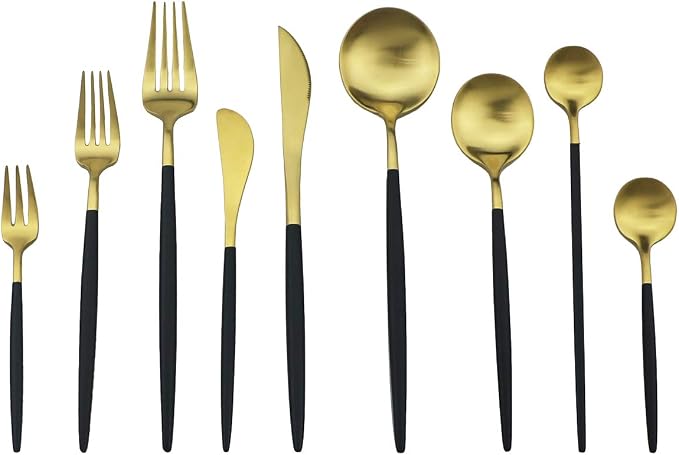 Black Gold Flatware, Royal 4 Piece Matte Black Handle 18/10 Stainless Steel - Image 4