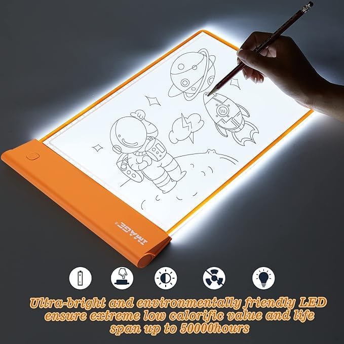 IMAGE Light Up Tracing Pad Orange Drawing Tablet Coloring Board for Kids Children Toy Gift for Girls Boy (Includes 10 Traceable Sheets and Two Clips)
