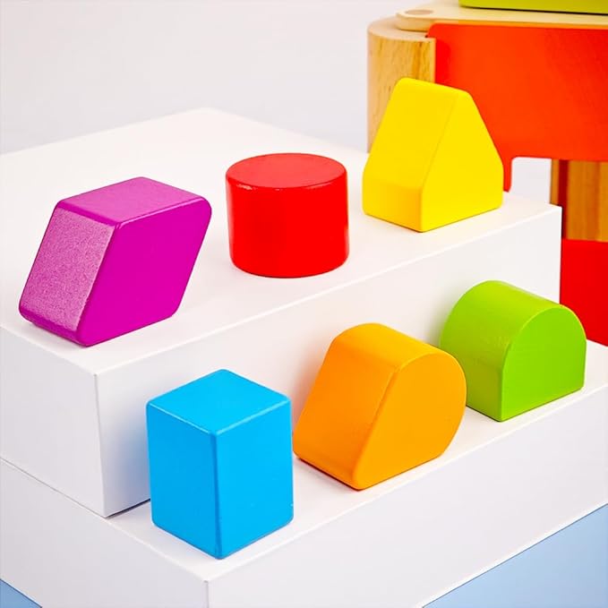 Shape Discovery Plug-in Box | Beech Wooden Shape Sorter Toy with 6 Puzzles | Montessori Learning for Toddlers 18+ Months