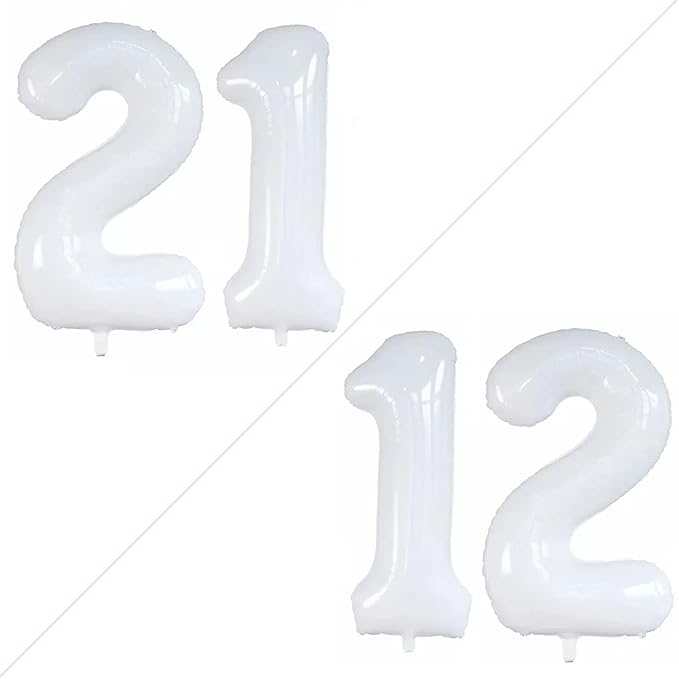 GOER Number 12 Balloons for 12th Birthday Sweet 12 Party Decorations,42 Inch Jumbo Foil Helium 21 Balloons for 21st Birthday Party Decoration (White)