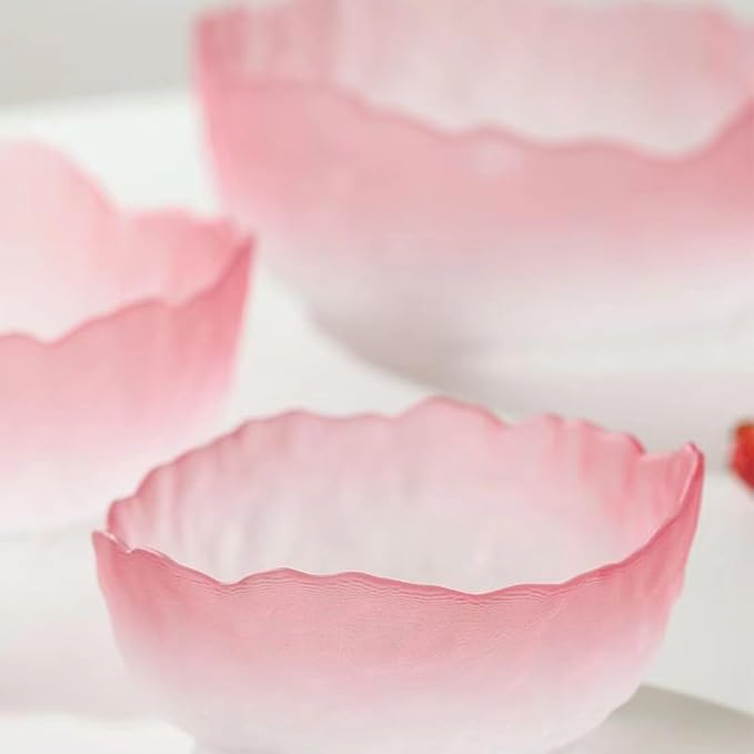 Glass Bowl for Salad Candy Fruit Serving, Decorative Bowl, Dish-Pink 7.6" | - Image 3