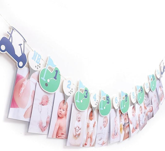 Hole In One First Birthday - Golf 1st Birthday Decorations,Golf 12 Month Photo Banner,Golf 1st Year Photo Banner One High Chair Banner
