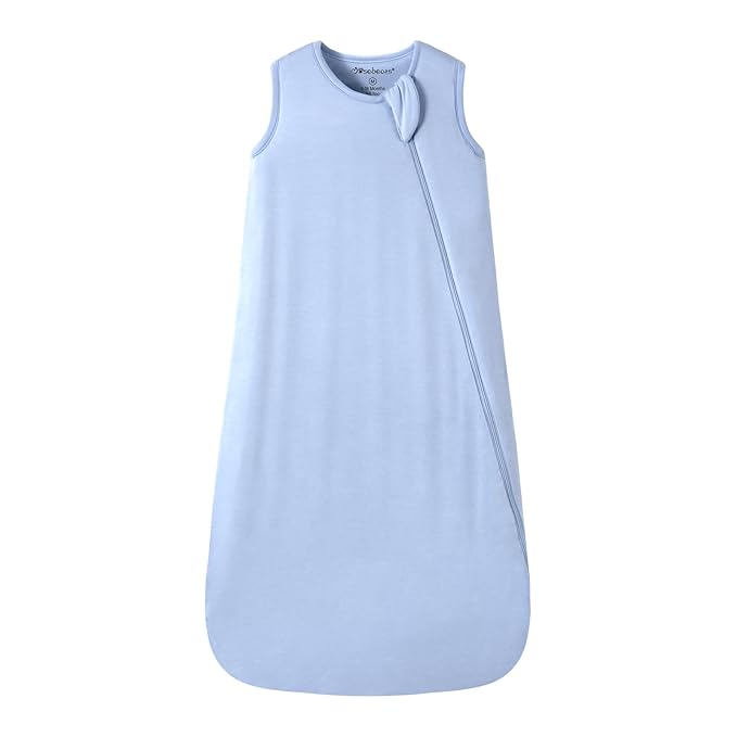 Mosebears Unisex Baby Sleep Sack 1.0 TOG, Supersoft Rayon Made from Bamboo Wearable Blanket with 2-Way Zipper (Fog Blue,0-6 Months)