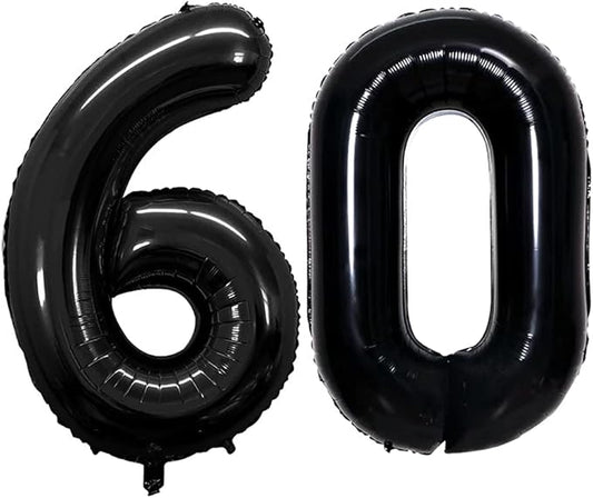GOER Number 60 Balloons for 60th Birthday Party Decorations,42 Inch Jumbo Foil Helium Balloons for 60th Anniversary (Black)