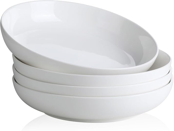 YHY Pasta Bowls Set of 4, 22 oz Ceramic Salad Plates, 7.8 Inch Wide Shallow by YYHY