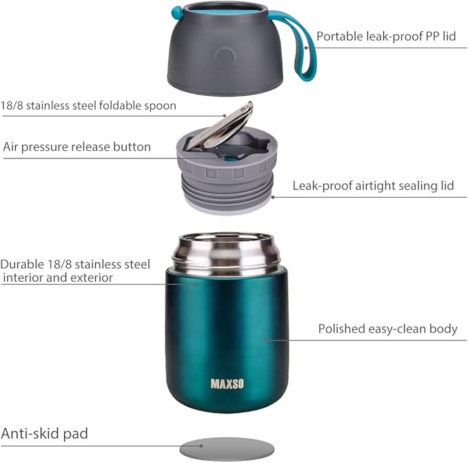 Insulated Thermo Food Jar for Hot & Cold Food for Kids Adult, 17&24 oz Soup Thermal Hot Food Containers for Lunch, Triple Layer Insulation Stainless Steel Food Jar with Spoon(2 Pack Green)