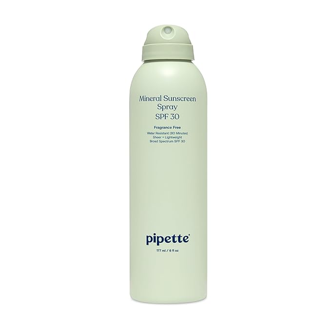 Pipette Baby Mineral Sunscreen Spray SPF 30, Broad Spectrum with Non-Nano Zinc Oxide, Water Resistant UVB/UVA Non-Toxic Sun Protection for Kids & Sensitive Skin, 6 oz