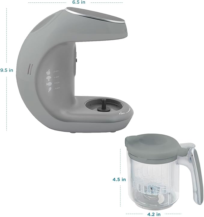 EVLA'S Baby Food Maker, Steamer, Blender, Baby Food Processor for Healthy Homemade Baby Food in Minutes, Touch Screen with 6 Reusable Food Pouches, Baby Registry Essential, Grey