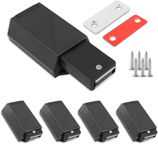 Heavy Duty Push to Open Door Latch, 5 Pack Black Magnetic Push Latches, Hidden Push Touch Latch Hardware for Push to Open Cabinet, Magnetic Door Catch for Cabinet Drawer Wardrobe Kitchen Door