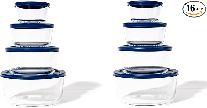 16-Piece Glass Food Storage Containers Set | Round, Microwave & Dishwasher Safe by DuraLiving