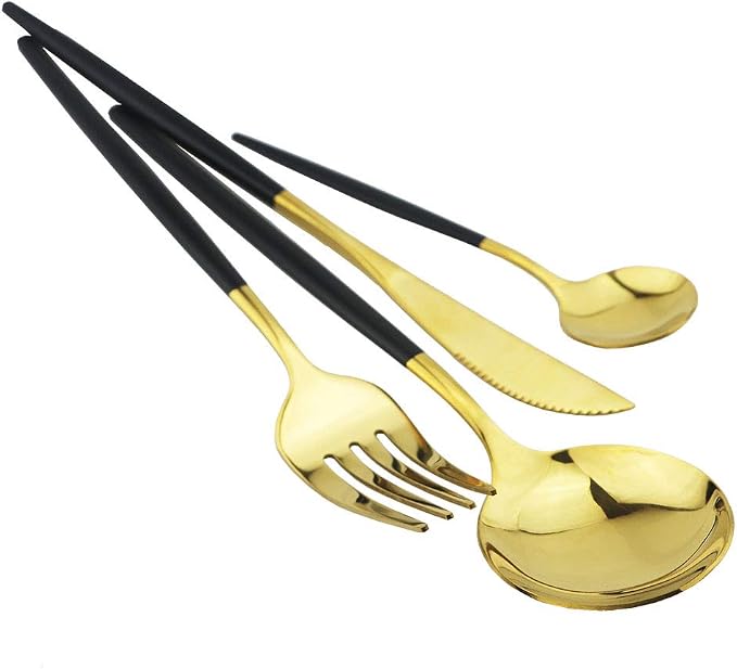 Black Gold Silverware Set, JASHII 30-Piece Stainless Steel Satin Finish - Image 4