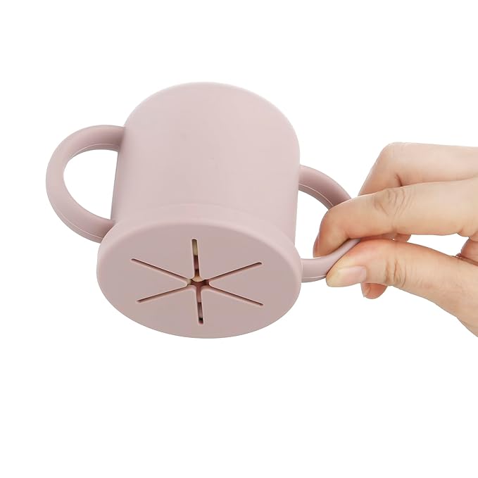 PandaEar 2 Pack Silicone Baby Straw & Snack Cup with 2 Spoons 2 Forks, Dual-Purpose Toddler Training Cups, Pink Green