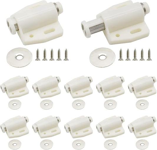 12Pack Magnetic Touch Push to Open Door Latch for Heavy Duty Door Push Release Latch Kitchen Drawer Push Catch Pop Out Latch Kitchen Closet Door Closing (White)