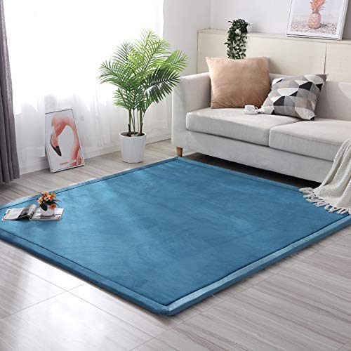 Loartee Nursery Rug Coral Velvet Crawling Rugs Mat Area Rugs Play Crawling Mat(6'8"x7'9", Blue) for Toddler Children Play Mat Yoga Mat Exercise Pads Carpet