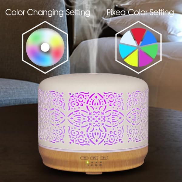 Earnest Living Essential Oil Diffuser White Ceramic Diffuser 500 ml Timers Night Lights and Auto Off Function Home Office Humidifier Aromatherapy Diffusers for Essential Oils