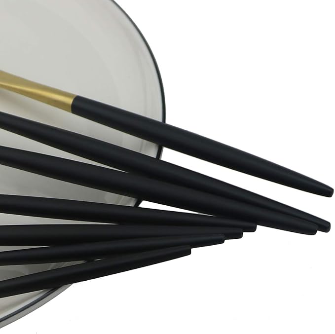 Black Gold Flatware, Royal 4 Piece Matte Black Handle 18/10 Stainless Steel - Image 7