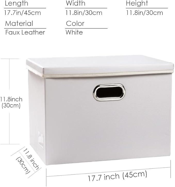PRANDOM Large Stackable Storage Bins with Lids [3-Pack] Leather Fabric Foldable Storage Boxes Organizer Containers Baskets Cube with Cover for Bedroom Closet Office Nursery White (17.7x11.8x11.8)